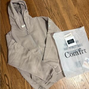 Comfrt Beige Zip-Up Hoodie